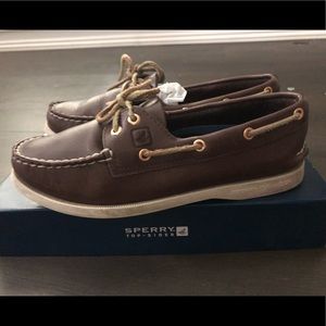 Sperry boat shoes women leather dark brown